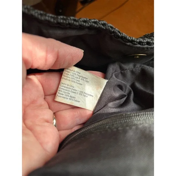 The Sak Vintage Crochet Sayulita Drawstring Backpack Bohemian Black Brown - Picture 12 of 13